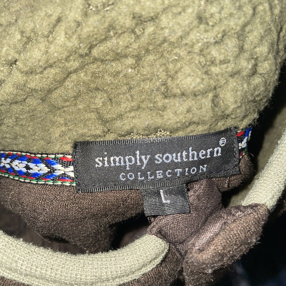 Simply Southern Pullover Women's Large Green Brown Furry Sherpa 1/4 Zip - Picture 7 of 7